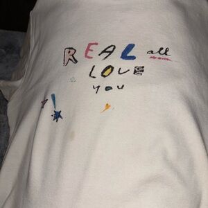 White Graphic Tee with Colorful Text